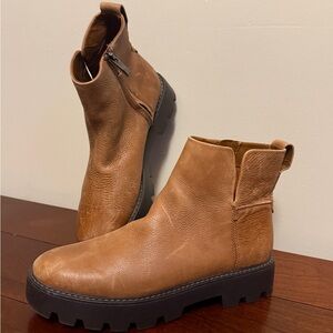 Franco Sarto Tan Leather Lug Sole Ankle Boots – Size 9